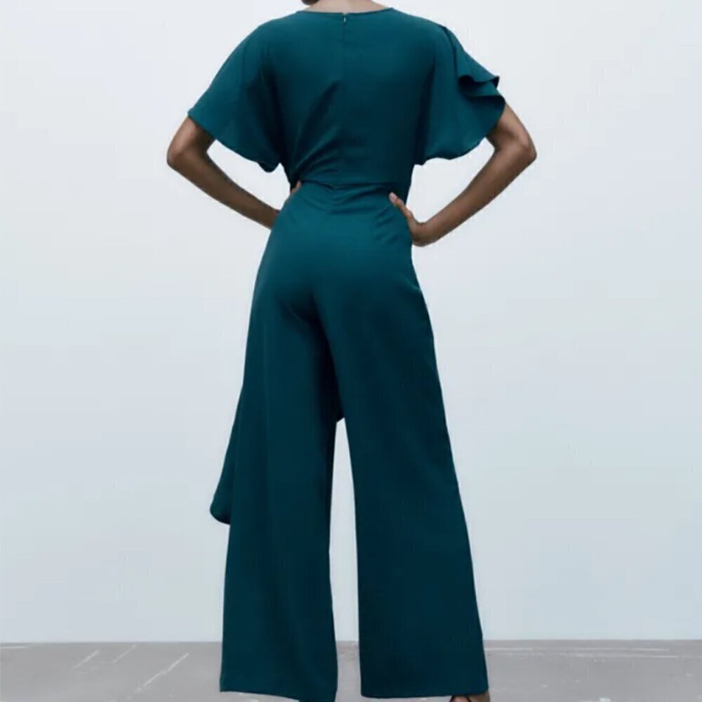 NWT Zara Teal Cross Ruffled Jumpsuit, Size XS - Picture 2 of 15